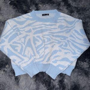 SHEIN Light Blue & White Zebra-Print Crewneck Sweater
